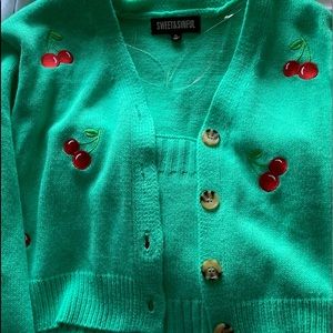 green/blue 2 piece cherry sweater set